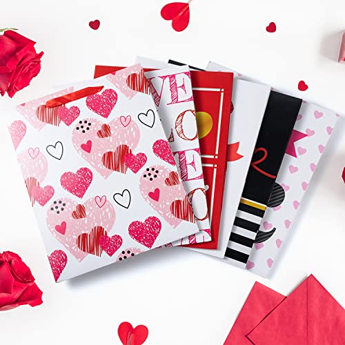 JOYIN 12 Pcs Valentines Day Paper Gift Bags with Handle 13x10.5 inch, Elegant Coated Art Paper Wrapping Bags Cardboard Bags for Valentine’s Day Party Favors Funny Gift Exchange Novelty Gift Giving Gift Wrapping