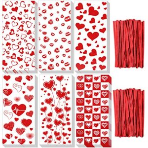 zonon 150 pieces valentine cellophane bags valentine candy bags valentines favor treat goodies bags with 200 pieces twist ties for valentine party holiday supplies