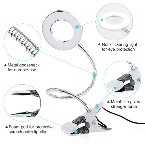 JimKing Ring Light, Tattoo Light Desk Lamp, LED Book Light with Clip, USB Bed Lamp for Live Show, Reading, Tattoo, Make Up, Manicure