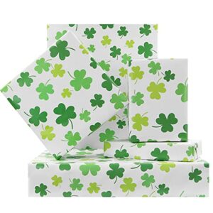 green clover wrapping paper on white gift wrapping paper 4 sheets folded flat 20×30 inches per sheet, gift wrap for st. patrick’s day,wedding, birthday, bridal showers, mother’s day, valentine’s day holiday christening and more occasion