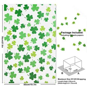 Green Clover Wrapping Paper On White Gift Wrapping Paper 4 Sheets Folded Flat 20x30 Inches Per Sheet, Gift Wrap for St. Patrick's Day,Wedding, Birthday, Bridal Showers, Mother's Day, Valentine's Day Holiday Christening and More Occasion