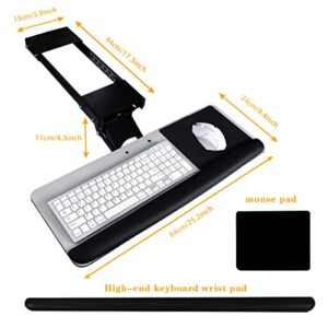 Keyboard Tray Under Desk, Adjustable 360 Ergonomic Slide-Out Keyboard Mouse Tray, Computer Table Keyboard Platform Drawer for Typing Workstation, 25.2" W x 9.5" D