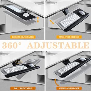 Keyboard Tray Under Desk, Adjustable 360 Ergonomic Slide-Out Keyboard Mouse Tray, Computer Table Keyboard Platform Drawer for Typing Workstation, 25.2" W x 9.5" D