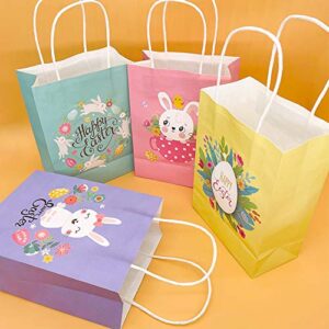 20 Pieces Happy Easter Day Treat Bags with Handles Large Goodie Gift Bags Recycled Cardboard Bags for Kids School Classroom Party Favor Supplies Decor Bunny and Eggs Easter Basket Containers