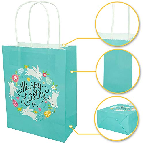 20 Pieces Happy Easter Day Treat Bags with Handles Large Goodie Gift Bags Recycled Cardboard Bags for Kids School Classroom Party Favor Supplies Decor Bunny and Eggs Easter Basket Containers