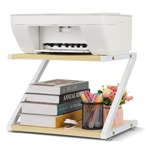 Hossejoy Printer Stand, 2 Tier Desktop Printer Shelves Rack with Anti - Skid Pads for Space Organizer as Storage Shelf, Multi-Purpose Wood Desk Organizer for Home and Office (Light Wood)