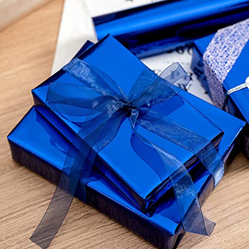 RUSPEPA Royal Blue Metallic Wrapping Paper - Solid Color Paper Perfect for Wedding, Birthday, Christmas, Baby Shower - 17 Inches X 32.8 Feet