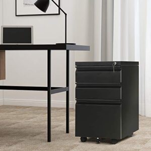 SUXXAN 3 Drawer Mobile File Cabinet with Lock, Under Desk Metal Filing Cabinet for Office,Home,Vertical Cabinet Legal/Letter Size, Fully Assembled Except Wheels (Black)…