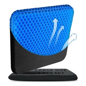 extra large gel seat cushion, tailbone pillow seat cushion thick big breathable honeycomb design absorbs pressure cooling seat cushion with non-slip cover for office chair wheelchair car gel cushion