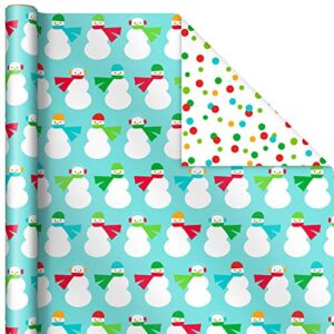 Hallmark Reversible Christmas Wrapping Paper for Kids (3 Rolls: 120 sq. ft. ttl) Orange and Teal Stripes, Trees, Ornaments, Polka Dots