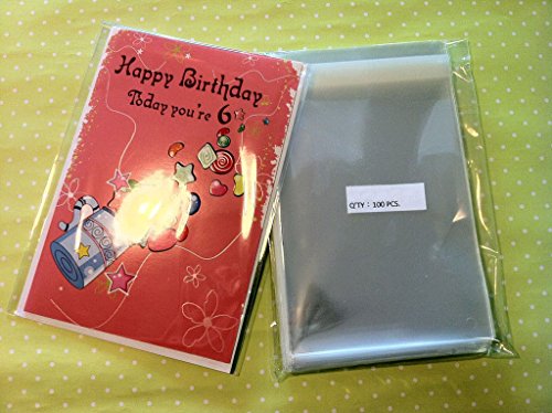 UNIQUEPACKING 100 Pcs 5 7/16 X 7 1/4 Clear A7+ Card Resealable Cello/Cellophane Bags Good for 5x7 Card Item (Fit A7, 5x7 Card w/Envelope)