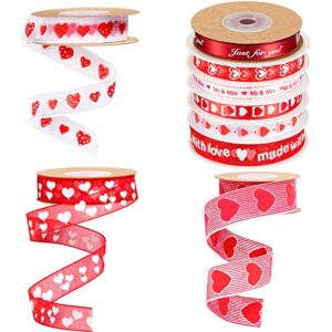 9 rolls valentine’s day ribbons with heart printed and sweet words love ribbon totally 65 yards assorted ribbons in different width for diy wrapping, hair bow clips, party decorating