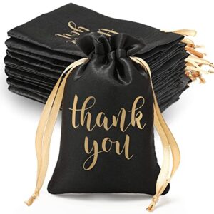 sieral 50 pcs thank you satin gift bags 4 x 6 inch drawstring jewelry pouches candy for wedding party baby shower favor thanksgiving christmas holiday (black), 1.0 count