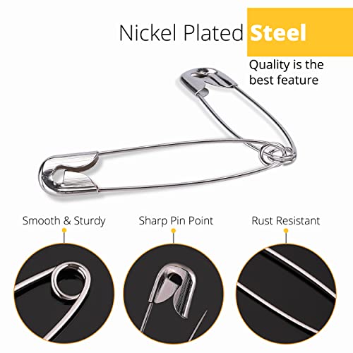 Wenrook Safety Pins Assorted 4-Size Pack of 150 - Strong Nickel Plated Steel, Rust Resistant, Heavy Duty Variety Pack, Perfect for Clothes, Crafts, Sewing, Pinning and More