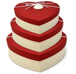 valentine’s day heart shaped gift boxes 3 pack red and off white valentine hearts treat box with lids & ribbon bow valentines nesting cookie box for gift giving holiday decorative present wrapping