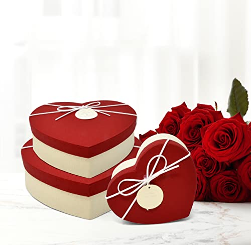 Valentine's Day Heart Shaped Gift Boxes 3 Pack Red and Off White Valentine Hearts Treat Box with Lids & Ribbon Bow Valentines Nesting Cookie Box for Gift Giving Holiday Decorative Present Wrapping