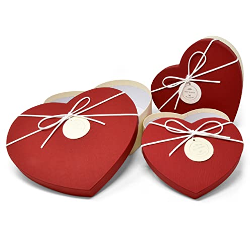 Valentine's Day Heart Shaped Gift Boxes 3 Pack Red and Off White Valentine Hearts Treat Box with Lids & Ribbon Bow Valentines Nesting Cookie Box for Gift Giving Holiday Decorative Present Wrapping