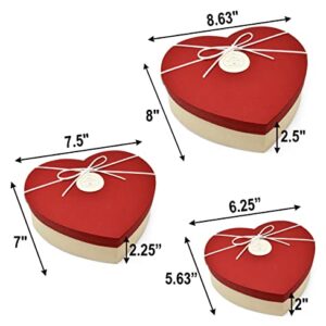 Valentine's Day Heart Shaped Gift Boxes 3 Pack Red and Off White Valentine Hearts Treat Box with Lids & Ribbon Bow Valentines Nesting Cookie Box for Gift Giving Holiday Decorative Present Wrapping