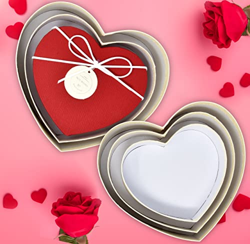 Valentine's Day Heart Shaped Gift Boxes 3 Pack Red and Off White Valentine Hearts Treat Box with Lids & Ribbon Bow Valentines Nesting Cookie Box for Gift Giving Holiday Decorative Present Wrapping