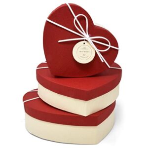 Valentine's Day Heart Shaped Gift Boxes 3 Pack Red and Off White Valentine Hearts Treat Box with Lids & Ribbon Bow Valentines Nesting Cookie Box for Gift Giving Holiday Decorative Present Wrapping