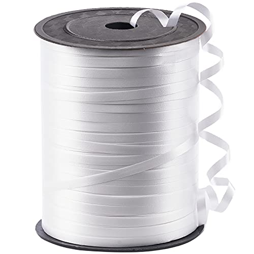 PartyWoo White Ribbon, 500 Yard Curling Ribbon for Crafts, White Ribbon for Gift Wrapping, Ribbon for Balloons String, Hair, Florist Flower Christmas (1 Roll)