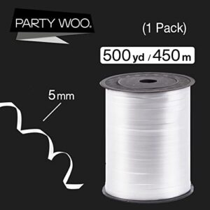 PartyWoo White Ribbon, 500 Yard Curling Ribbon for Crafts, White Ribbon for Gift Wrapping, Ribbon for Balloons String, Hair, Florist Flower Christmas (1 Roll)
