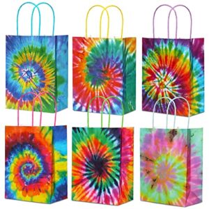 24 pieces tie dye party gift bags tie dye party favor bags colorful rainbow paper goodie candy treat bags with handles for kids birthday retro party decorations supplies