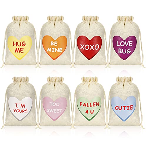 LEIFIDE 24 Pcs Valentine's Day Heart Burlap Bags with Drawstring Small Gift Bags Burlap Treat Bags Valentines Party Favor Pouches Candy Bags for Valentines Wedding Shower Party DIY Craft, 4 x 6 Inch