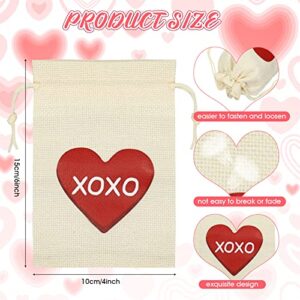 LEIFIDE 24 Pcs Valentine's Day Heart Burlap Bags with Drawstring Small Gift Bags Burlap Treat Bags Valentines Party Favor Pouches Candy Bags for Valentines Wedding Shower Party DIY Craft, 4 x 6 Inch