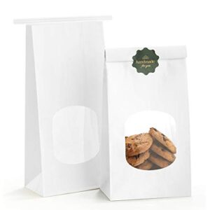 BagDream Bakery Bags with Window Kraft Paper Bags 100Pcs 4.5x2.36x9.6 Inches Tin Tie Tab Lock Bags White Window Bags Cookie Bags, Coffee Bags