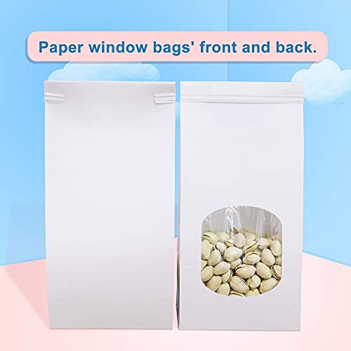 BagDream Bakery Bags with Window Kraft Paper Bags 100Pcs 4.5x2.36x9.6 Inches Tin Tie Tab Lock Bags White Window Bags Cookie Bags, Coffee Bags