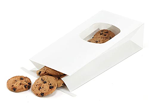 BagDream Bakery Bags with Window Kraft Paper Bags 100Pcs 4.5x2.36x9.6 Inches Tin Tie Tab Lock Bags White Window Bags Cookie Bags, Coffee Bags