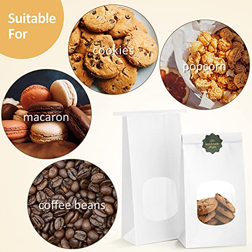 BagDream Bakery Bags with Window Kraft Paper Bags 100Pcs 4.5x2.36x9.6 Inches Tin Tie Tab Lock Bags White Window Bags Cookie Bags, Coffee Bags