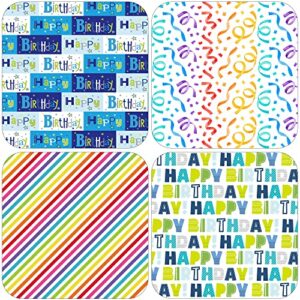 ZINTBIAL Birthday Wrapping Paper for Boys Girls Kids Baby Shower - Gift Wrapping Paper with Happy Birthday Words, Rainbow Stripe, Colorful Streamers - 20 x 29 Inches per Sheet (8 Folded Sheets), Recyclable, Easy to Store, Not Rolled