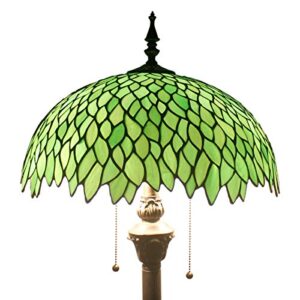 werfactory tiffany floor lamp green wisteria stained glass standing reading light 16x16x64 inches antique style pole corner lamp decor bedroom living room home office s523 series