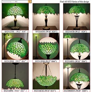 WERFACTORY Tiffany Floor Lamp Green Wisteria Stained Glass Standing Reading Light 16X16X64 Inches Antique Style Pole Corner Lamp Decor Bedroom Living Room Home Office S523 Series