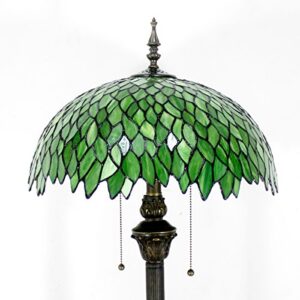 WERFACTORY Tiffany Floor Lamp Green Wisteria Stained Glass Standing Reading Light 16X16X64 Inches Antique Style Pole Corner Lamp Decor Bedroom Living Room Home Office S523 Series