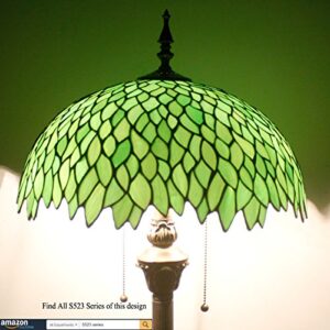 WERFACTORY Tiffany Floor Lamp Green Wisteria Stained Glass Standing Reading Light 16X16X64 Inches Antique Style Pole Corner Lamp Decor Bedroom Living Room Home Office S523 Series