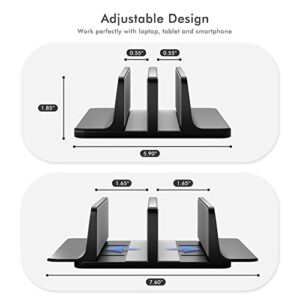 WZXHU Vertical Laptop Stand, Dual-Slot Adjustable Laptop Holder Space-Saving for MacBook/ Chromebook/ Surface/ Hp/ Lenovo/ Dell/ iPad Up to 17.3 Inches - Black