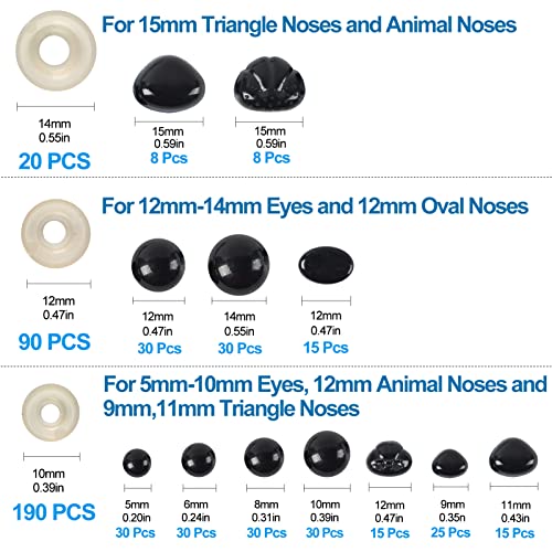 Yexixsr 566PCS Safety Eyes and Noses for Amigurumi, Stuffed Crochet Eyes with Washers, Craft Doll Eyes and Nose for Teddy Bear, Crochet Toy, Stuffed Doll and Plush Animal (Various Sizes)