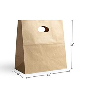 PTP BAGS Natural 11" x 6" x 11" Die Cut Tote Bags [Pack of 500] Kraft Paper Gift, Food Service Bags