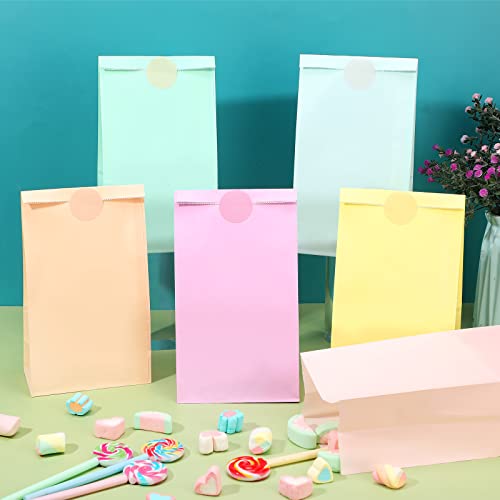 60 Pack Pastel Paper Gift Bags with 60 Dot Labels 5.1 x 3.2 x 9.5 Inch Party Favor Bags Assorted Pastel Stickers Pastel Goodie Bags Paper Treat Bags for Birthday Baby Shower Wedding Anniversary Supply