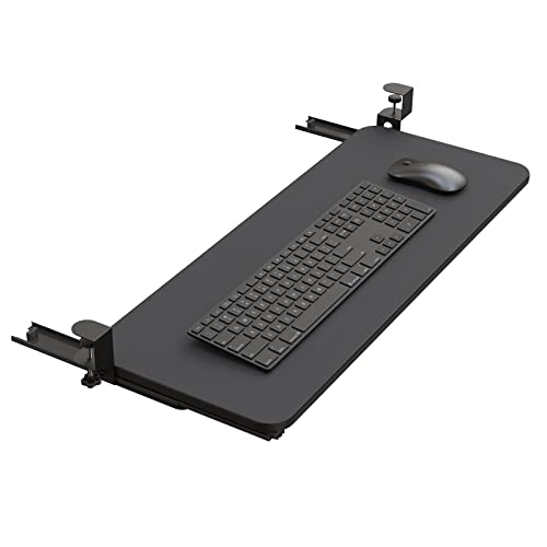 Keyboard Tray Under Desk, Pull Out Desk Extender with Extra Sturdy C Clamp Mount System, 25 (30 Including Clamps) x 9.8 inch Slide-Out Platform Computer Drawer for Home or Office, Black