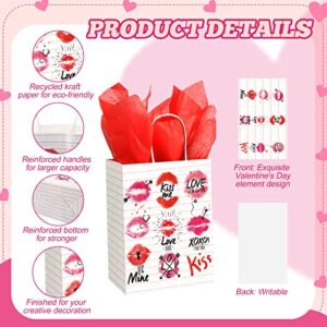 24 Pcs Valentine's Day Gift Bag Valentine's Kraft Paper Bags with Red Tissue Paper Heart Shaped Treat Goodies Bag Wrapping for Wedding Valentines Party Favor Decorations Kids Classroom Exchange Prizes