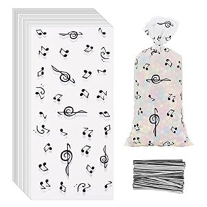 lecpeting 100 pcs music notes treat bags music cellophane candy bags plastic goodie storage bags musical party favor bags with twist ties for music theme birthday party supplies