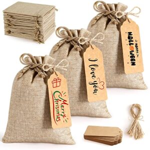 25set reusable burlap gift bags with drawstring, 5×7″ small party favor gift bags + bonus gift tags & string, brown linen sacks bag for wedding party favor, jewelry pouches, christmas, festival, kids birthday, coffee, diy craft sachet bulk bags