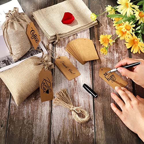 25Set Reusable Burlap Gift Bags with Drawstring, 5x7" Small Party Favor Gift Bags + Bonus Gift Tags & String, Brown Linen Sacks Bag for Wedding Party Favor, Jewelry Pouches, Christmas, Festival, Kids Birthday, Coffee, DIY Craft Sachet Bulk Bags