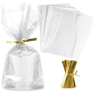 zcintert clear cello cellophane treat bags, 100 pcs – 5.9″ x 7.8″(2mils), plastic gift bags for candy, party favor, cookies, candies packaging, with 4” twist ties