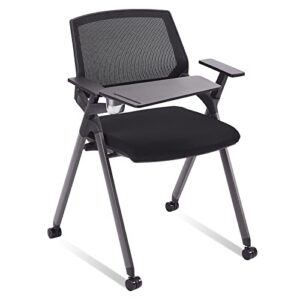 clatina tablet arm chair with caster wheels mesh guest nesting stacking for office school classroom training conference waiting room black