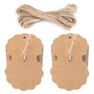 jijacraft 100 pcs brown flower kraft paper gift tags,gift tags with string,round wedding favor hang tags,price tags,blank tags for bridal party,birthday,baby shower,crafts packaging,gift wrap tags